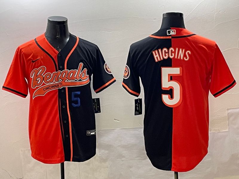 Men Cincinnati Bengals #5 Hiccins Orange Black Joint Name 2025 Nike Limited NFL Jersey style 6
